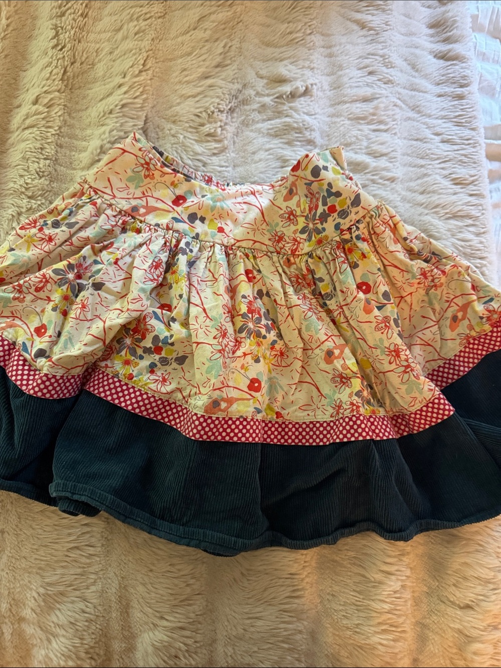 House of Magpie Floral Cream Multicolor Tiered Skirt with Navy Hem